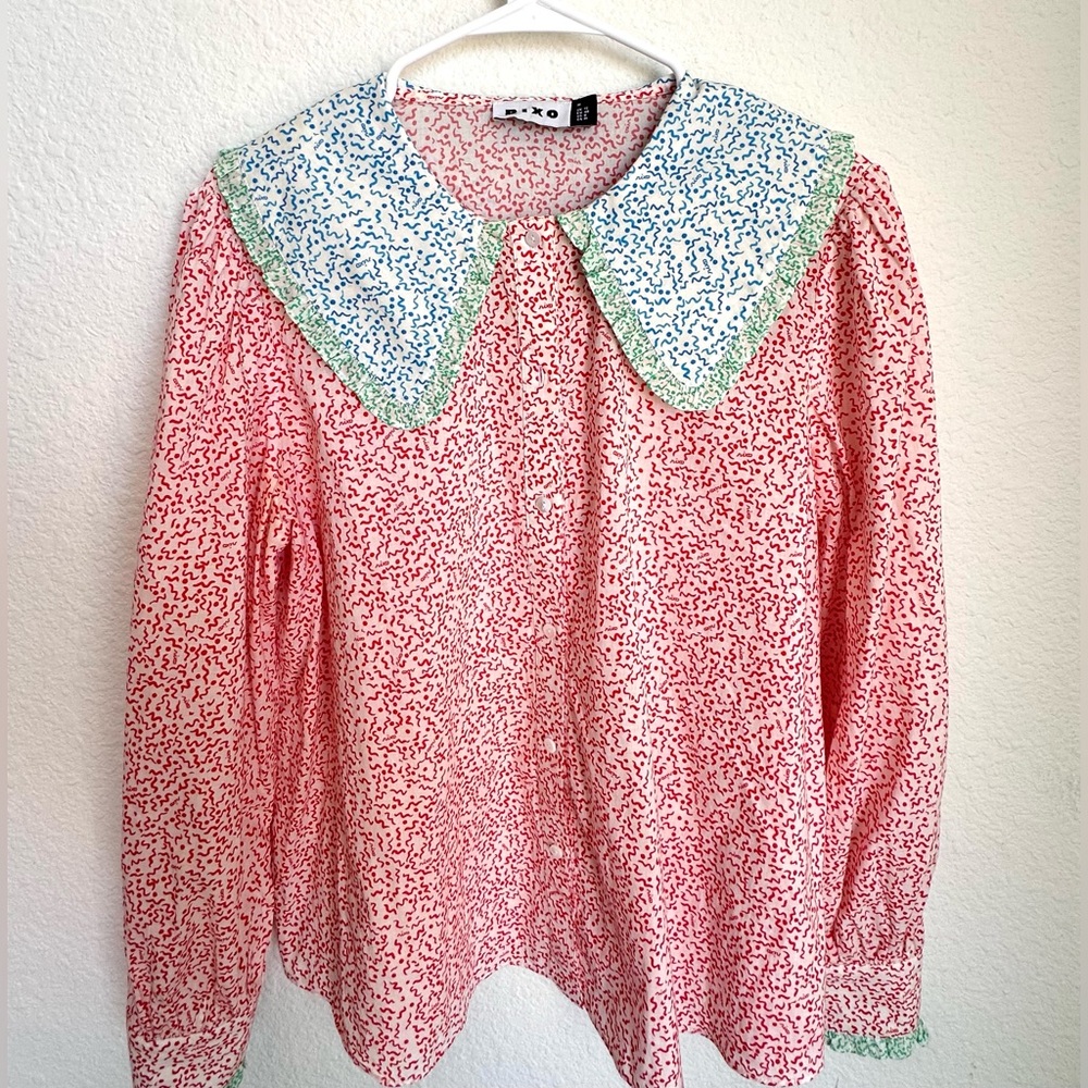 Rixo Misha Squiggle Blouse Frilled Peter Pan Collar Medium US 8 EUC - Picture 4 of 15